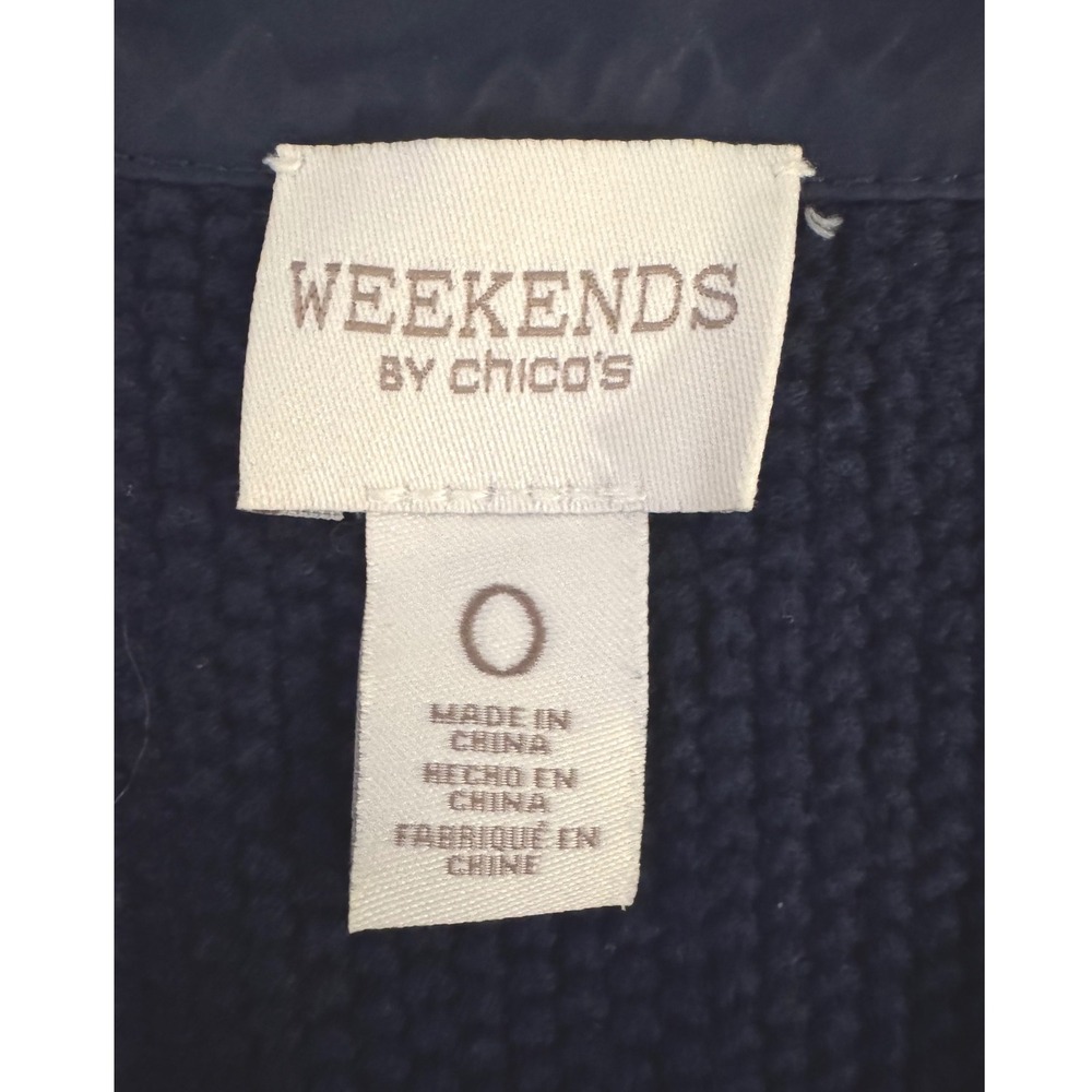 Weekends by Chicos Navy Blue Knit Full Zip Vest Cotton Blend Size 0 XS US 4 - Picture 3 of 9